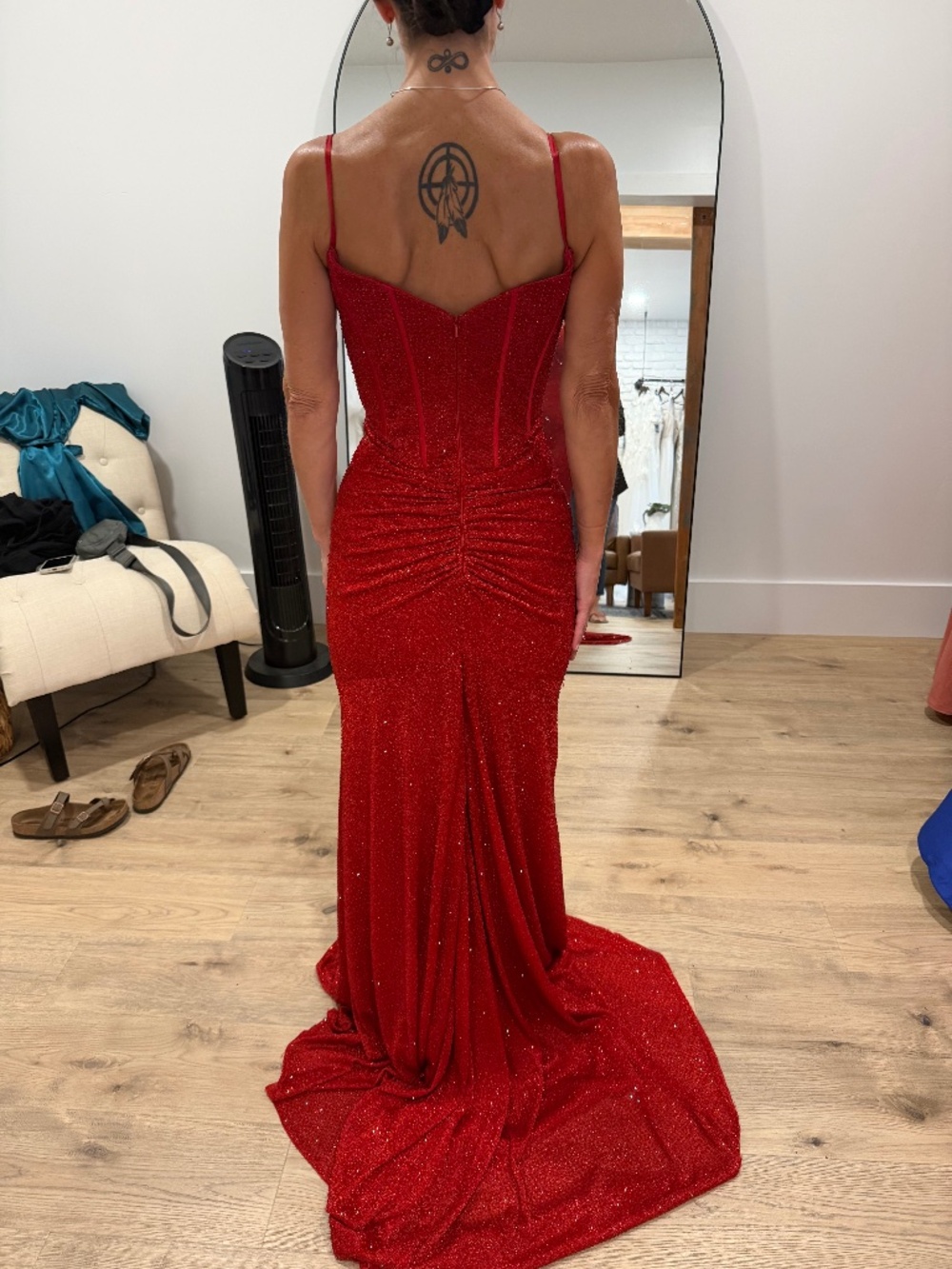 Red Sequenced long formal Prom dress